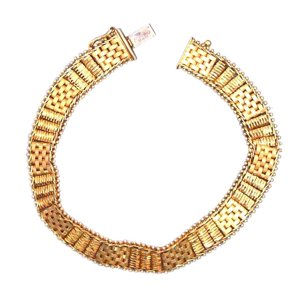 Vintage Imperial 14k Yellow Gold Woven Pattern Chain Link Bracelet 7.5"